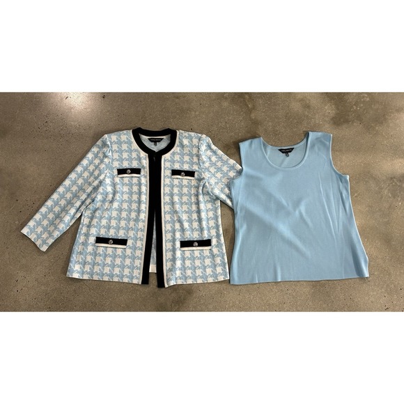 Ming Wang Jackets & Blazers - MING WANG Jacket Houndstooth Knit Sky Baby Blue Black White & Tank SZ L